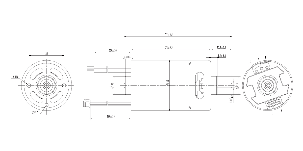 Mechanische Abmessungen des bürstenlosen Gleichstrommotors TR075-P01