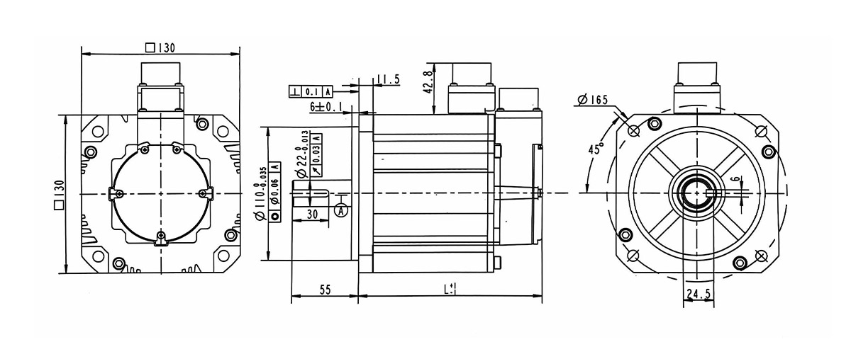 Dimensiones mecánicas del servomotor de CC GSV130