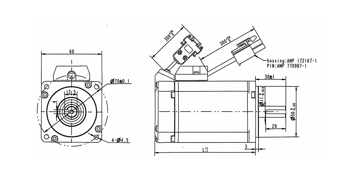 Dimensions mécaniques du servomoteur à courant continu GSV60